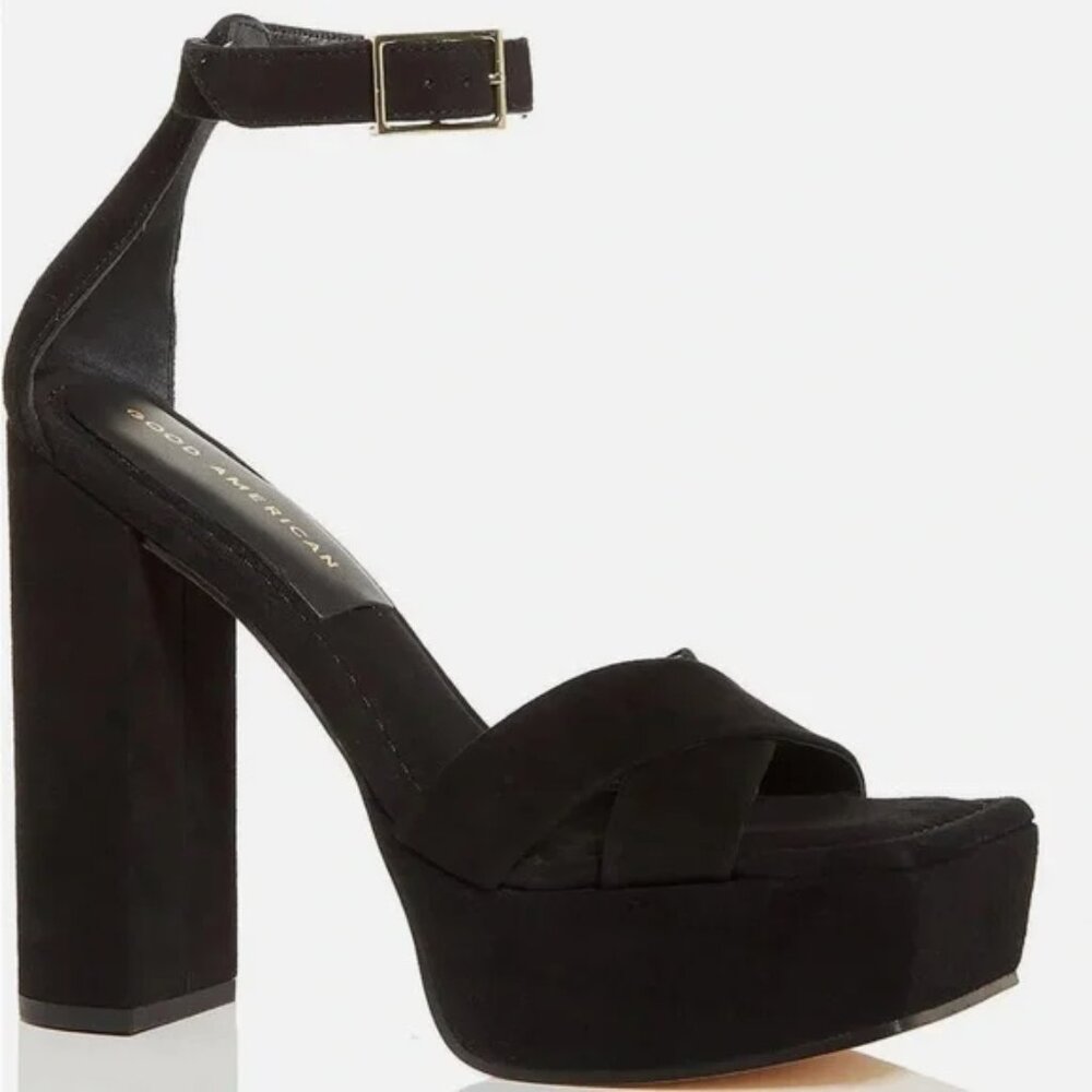 Good American Black Suede Square Toe Platform Size 9 1/2